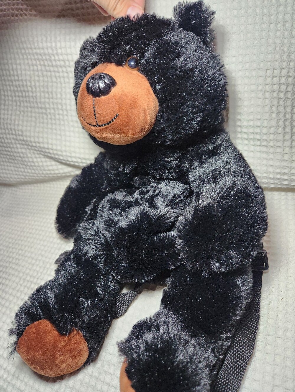 Plush Black Bear Kids Backpack - Soft Teddy Design